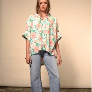 V. DE. VINSTER Shakti Blue Floral Oversized Cotton Button Up Shirt